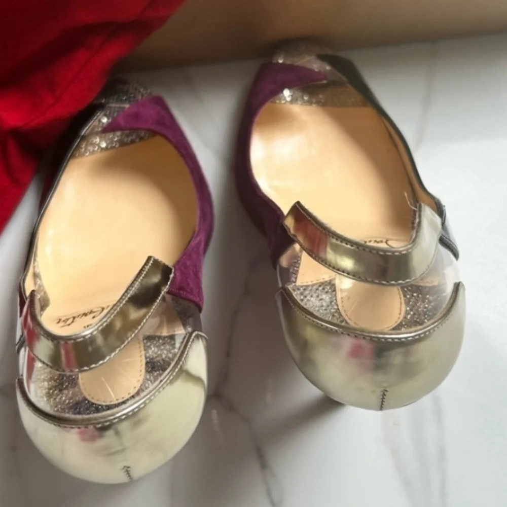 Louboutin Technicatina Red Bottoms Patent Leather &Suede W Tiger Striped Insoles
